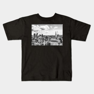 London City Canary Wharf Aerial View Black And White Kids T-Shirt